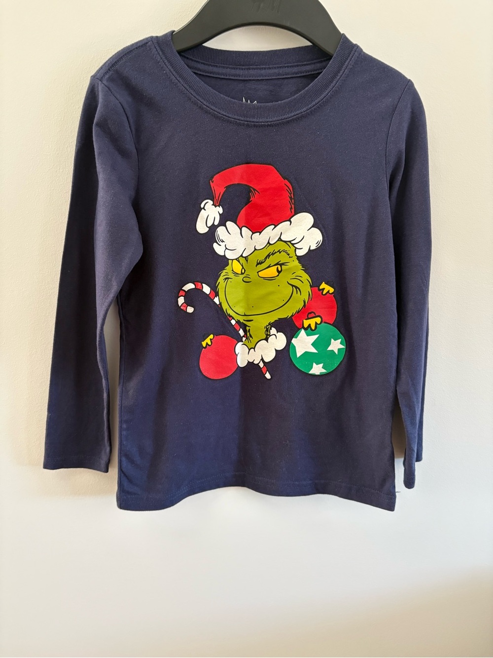 Navy Long-Sleeve Kids Tee with Grinch Holiday Graphic
